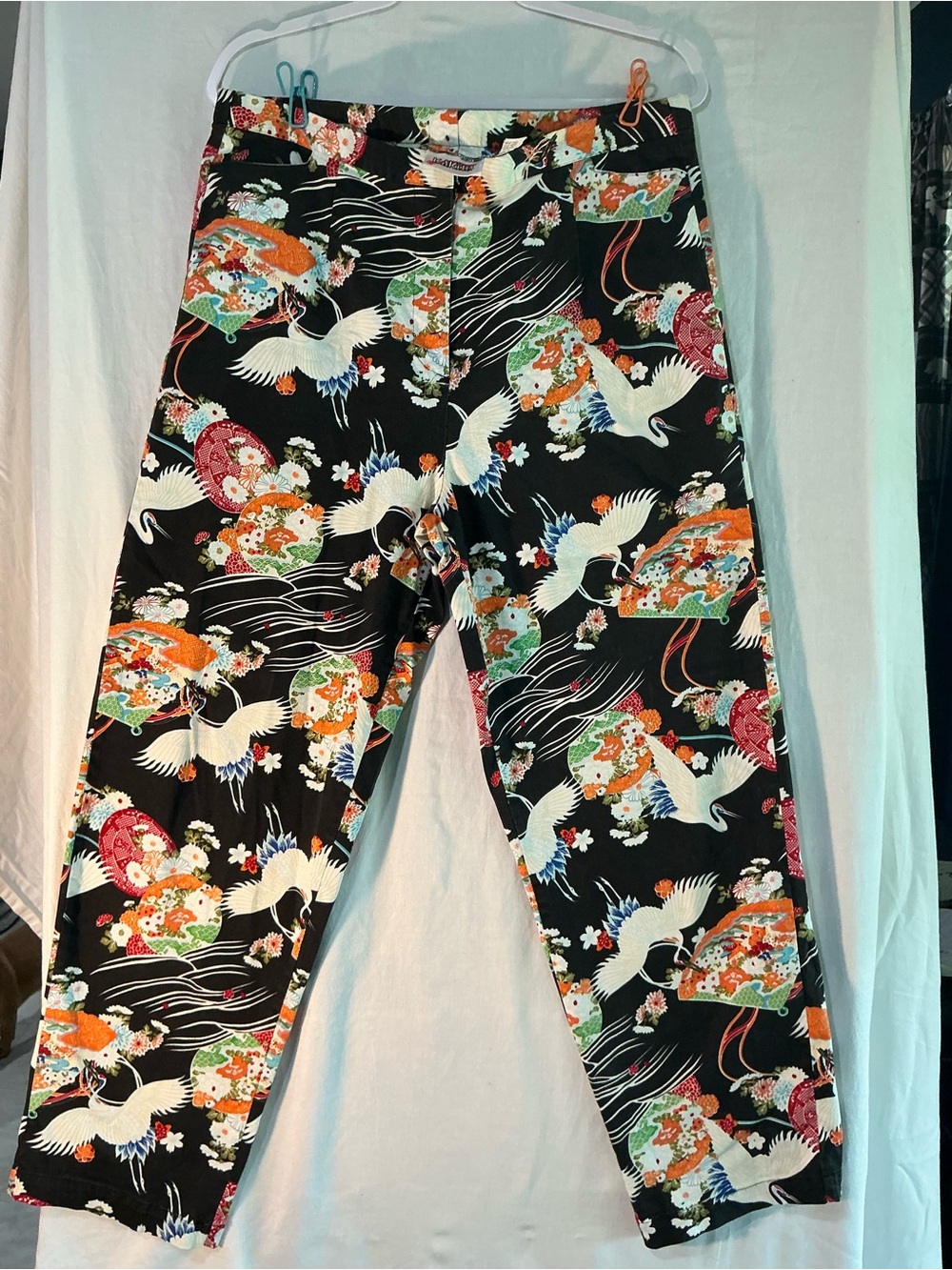 Kaktus Black Floral Crane Print Casual Kids Pants